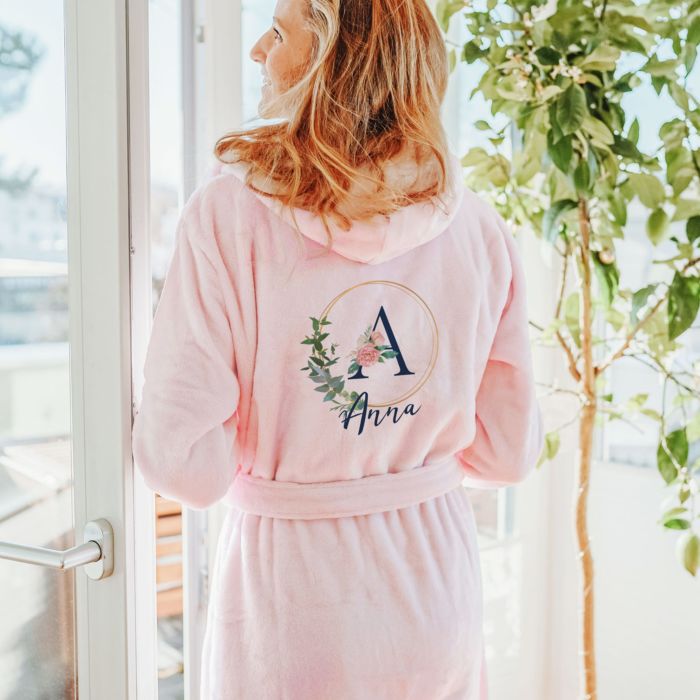 Personalised floral monogram bathrobe