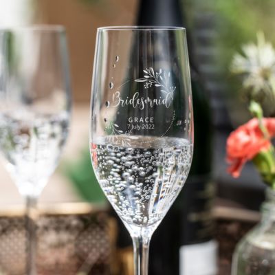 Personalised floral champagne glass